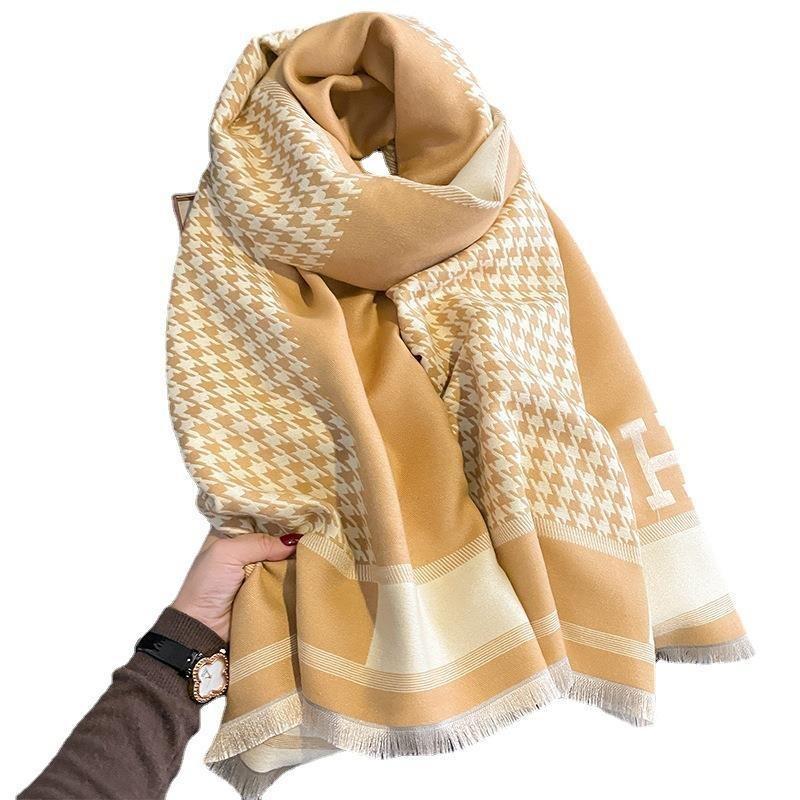 New H letter imitation cashmere scarf women's thousand bird grid jacquard scarf versatile shawl double-sided thickened scarf