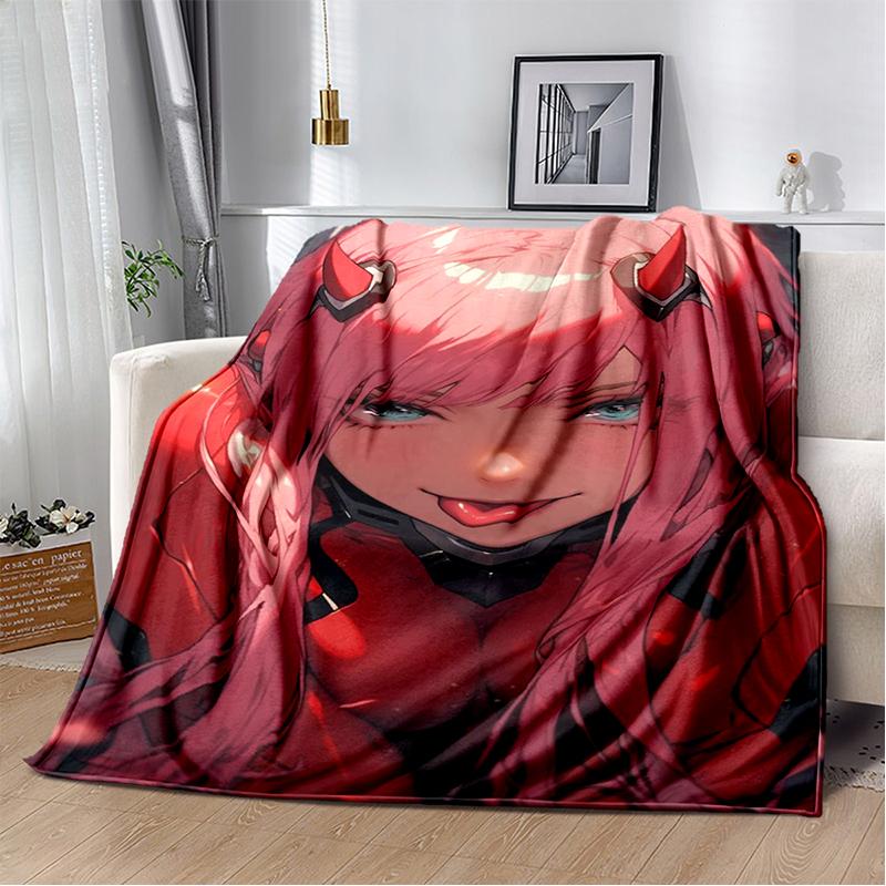 Zero Two 29 Style Cartoon 002 Hiro Sexy Girl DARLING In The FRANXX Flannel Blanket,Soft Throw Blanket for Home Bedroom Bed Sofa