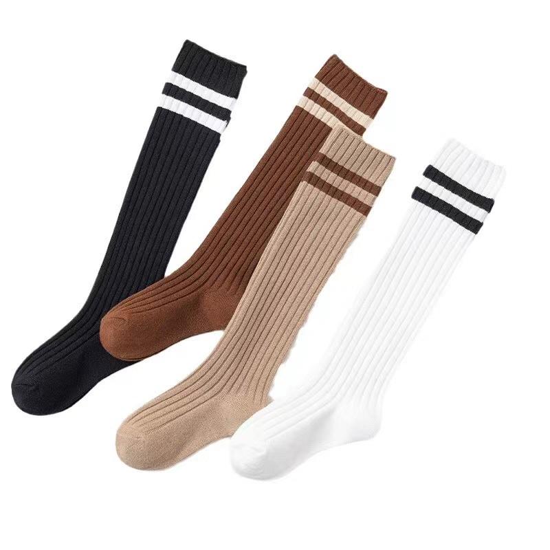 1 Pairs/ Kids Knee High Long Socks Soft Cotton Black White Stripes Children Sports Socks Boys Girls Classic Preppy Style Sock