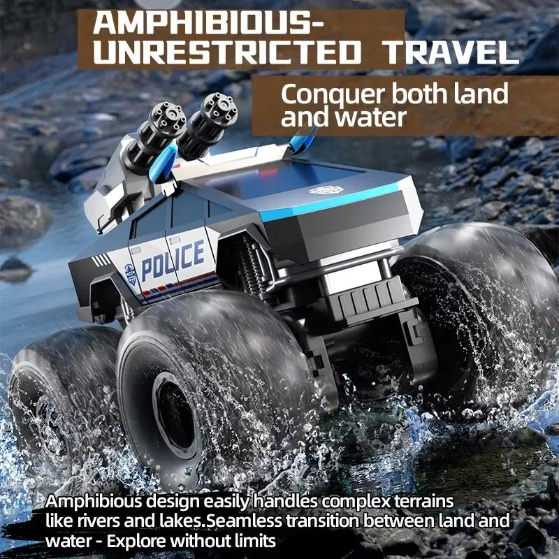 Amphibious RC Monster Truck Water Cannon Shooting 2.4G 4WD Waterproof All Terrain Land Water Dual Mode Pool Beach Xmas Gift with 360 ° Rotating Head