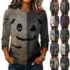 Damen Lässiges Raglanärmel Halloween Grafik T-Shirt Dreiviertelärmel Rundhals Oberteil Leicht Bequeme Passform
