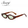 STORY Retro Narrow Oval Sunglasses Vintage Trendy Blue Green Skinny Frame UV Protection S3905N for Women Men