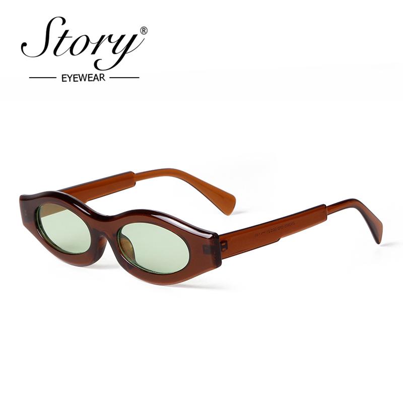 STORY Retro Narrow Oval Sunglasses Vintage Trendy Blue Green Skinny Frame UV Protection S3905N for Women Men