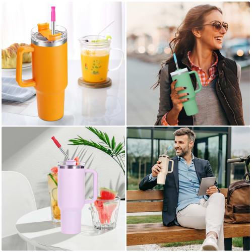 6-Pack of Stanley Metal Straws with Silicone Tips, Stainless Steel Replacement Straws for 40 and 30 Oz. Stanley Tumblers, Reusable Straws with Cleanin
