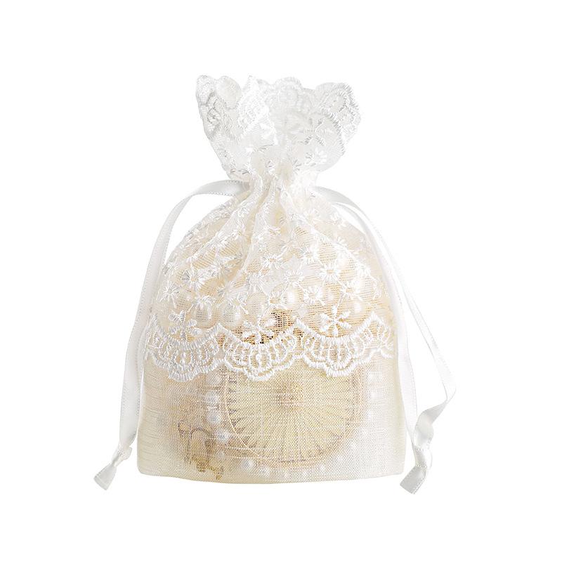 New 10X14CM Five Petal Flower White Lace Yarn Bag Folded Bottom Jewelry Drawstring Bag Creative Gift Slub Yarn Drawstring Pocket