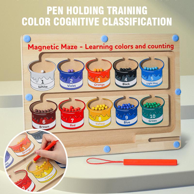 Baby Wood Color Number Cognition Board Walking Bead Magnetic Pen Maze Sorting Puzzle Early Education Toys For Children Gifts