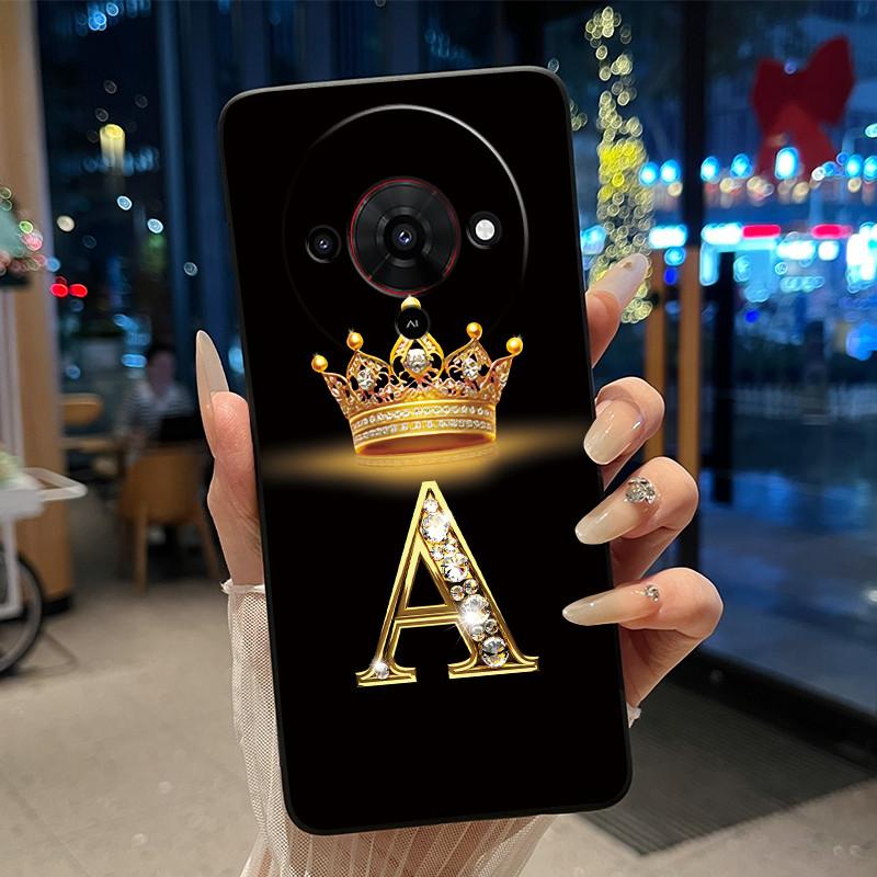 Elegant Simple Crown Initial Letter Case For ZTE Blade A76 5G Soft Silicone Black Case Shockproof Shell ZTE Blade A76 5G Casing