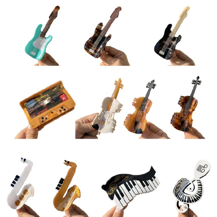 Acetate Hair Clip With Cartoon Tape Piano Design Musical Note Cassette Style For Trendy Women