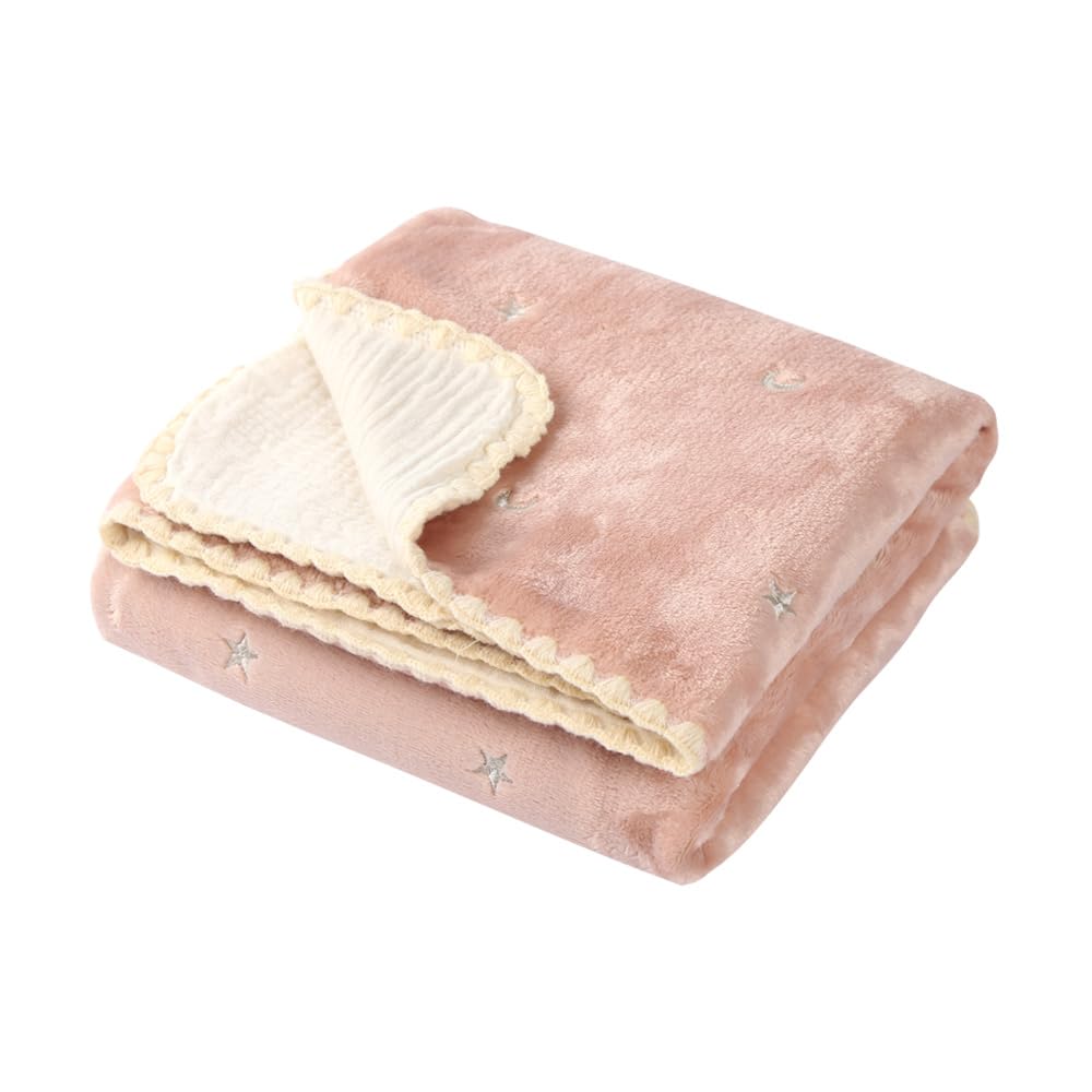 

Hugmuu Flannel Gauze Baby 3 Prevents Colds While Cute Pink Brown x Gray Blanket, Sizes, Warm, Sleeping, (70x100cm, Star)