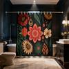 1PC Retro Ethnic Black Floral Shower Curtain, Waterproof Bathroom Privacy Partition Hanging Curtain