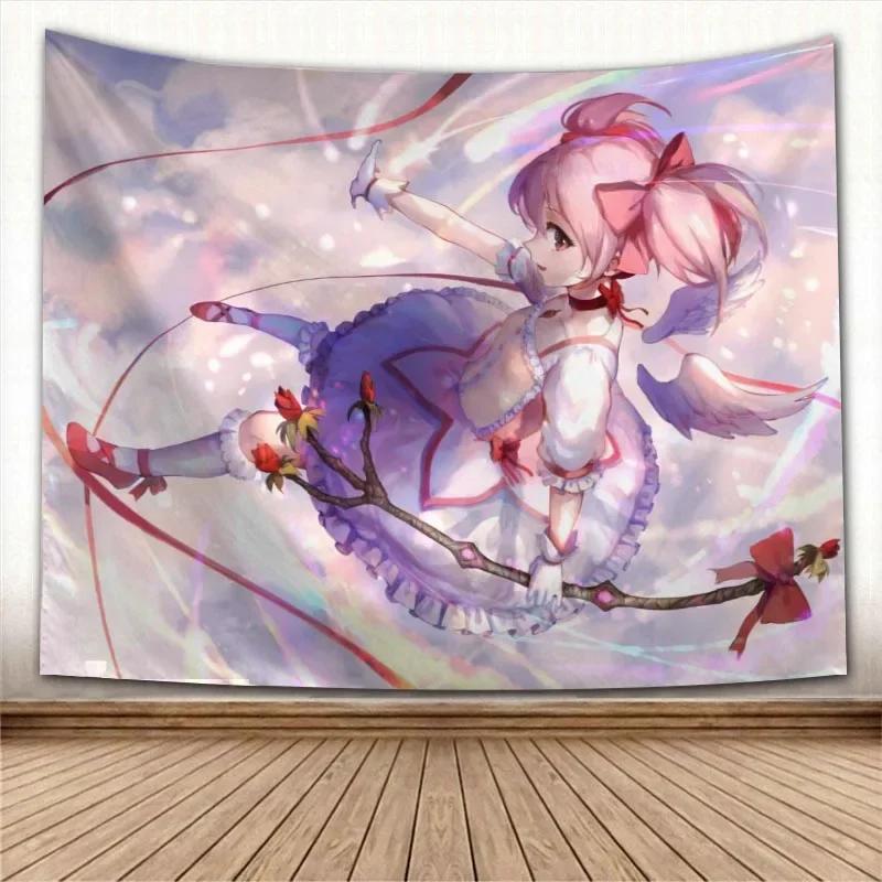 Puella Magi Madoka Magica Kawaii Anime Tapestry Psychedelic Decorative Carpet Wall Fabric For Living Room Bedroom Accessories