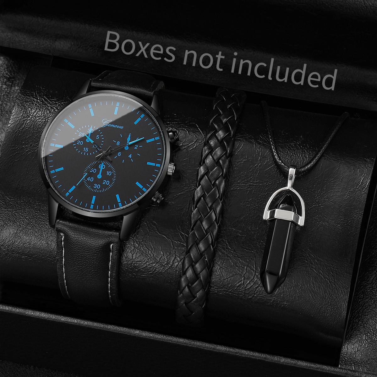 

3pcs/set Men s Watch Casual Fashion Trendy Scale Dial Simple Classic Quartz Watch+Hand Rope+Necklace (Box Not Included)