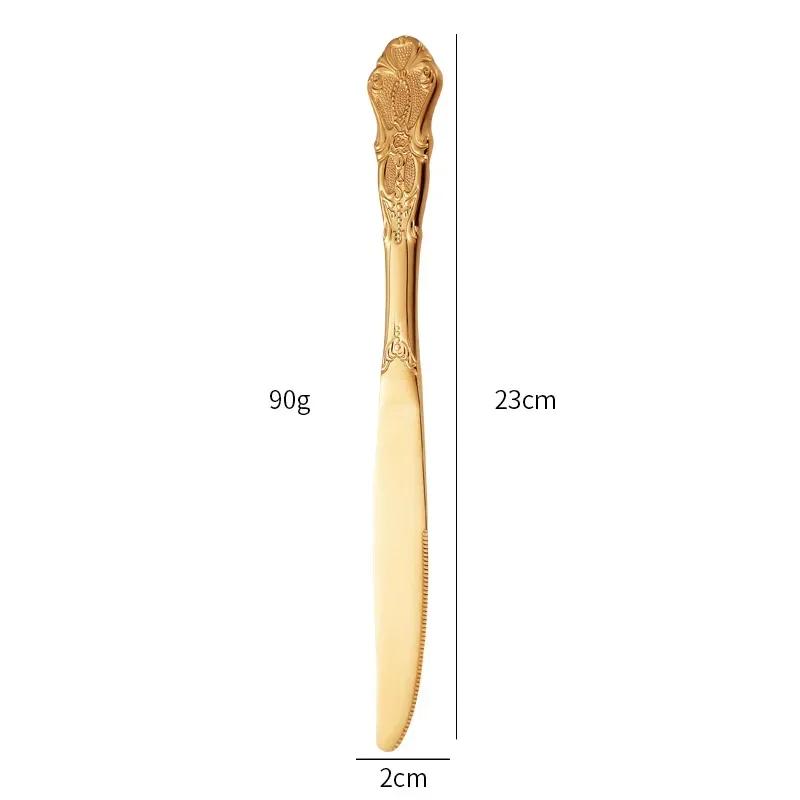 European Style Stainless Steel 4pcs Dinnerware Set - Retro Hollow Design Gold Spoon, Fork and Royal Steak Knife for Home Decor