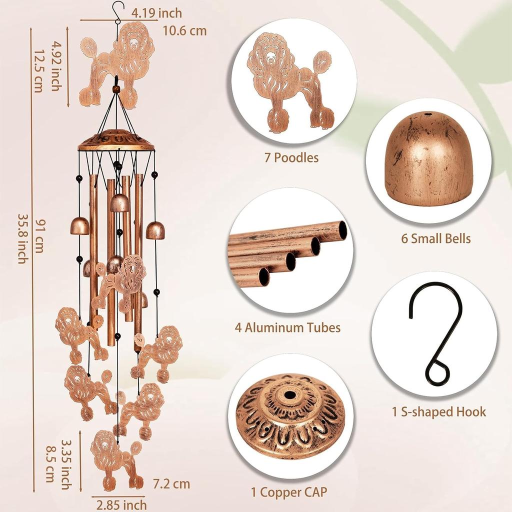 Poodle Wind Chimes for Outside,Poodle Gifts for Women Men,Metal Decor