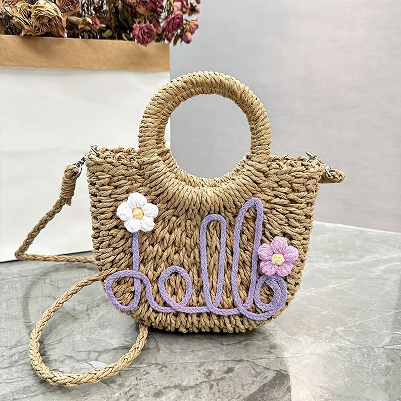 

Yogodlns Handwoven Straw Bag Ladies Beach Vacation Tote Soft Fabric Mobile Phone Pocket Crossbody Bag Chinese Origin Summer Holiday 19.5x6x16cm хакі/фіолетовий