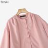 ZANZEA Women Casual Round Neck Solid Color 3/4 Sleeve Loose Blouse