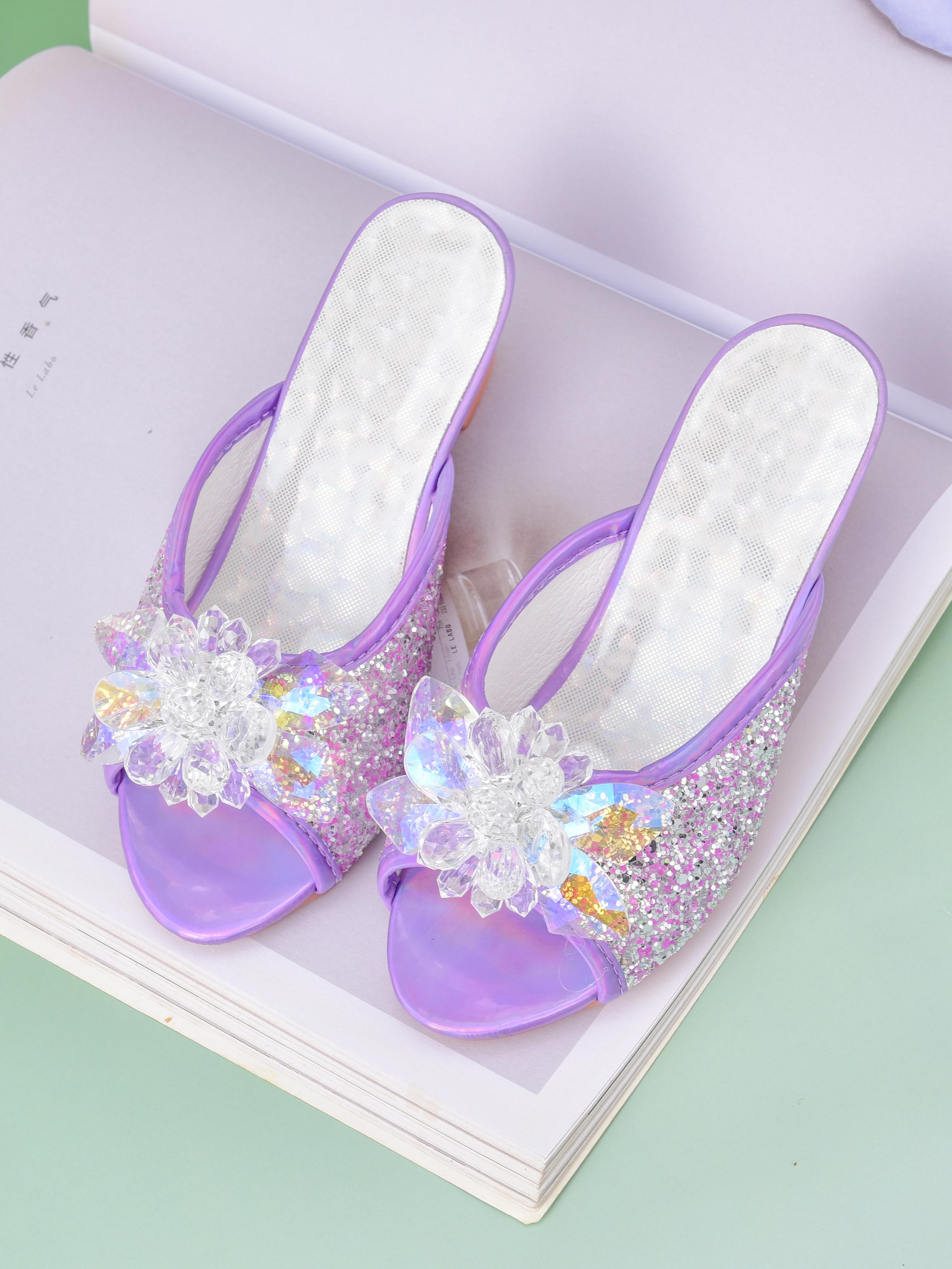 Girl Princess Crystal Slippers High Heels Children s Furniture Slippers 27 фиолетовый