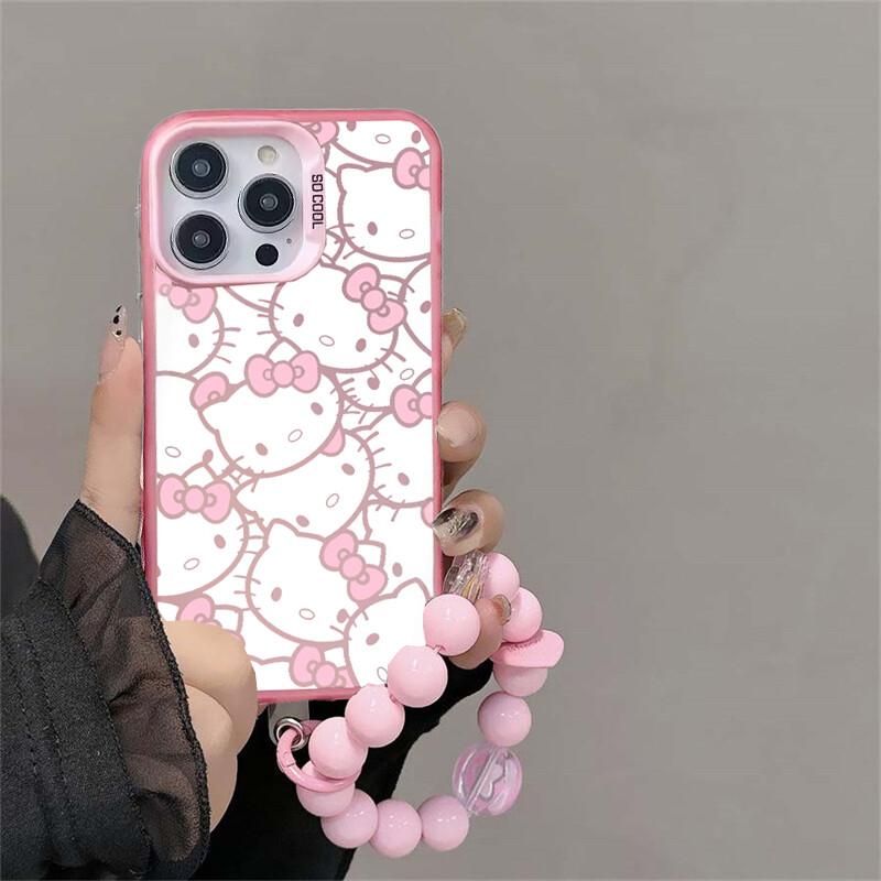 Pink Hello Kitty Pearl Chain Phone Case For Xiaomi Redmi Note 15 Pro 5G 15C 15 14C 13C 12C Note 14 13 12 Pro Plus 5G Hard Cover