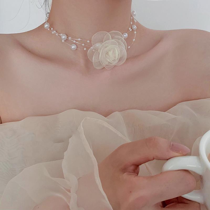 Mori pearl flower necklace choker neck accessories design French gentle necklace women's collarbone chain