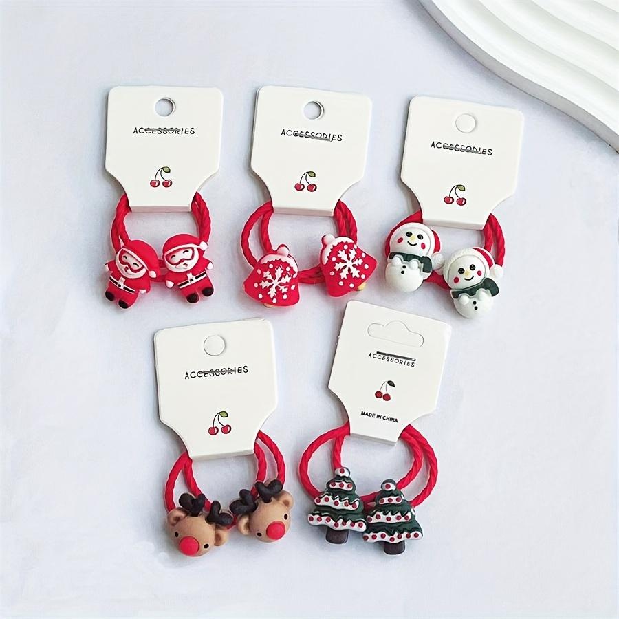 Christmas 10pcs Cute Cartoon Hair Ties, Featuring Christmas Tree and Reindeer Santa Claus Decorations, Holiday DIY Decorations