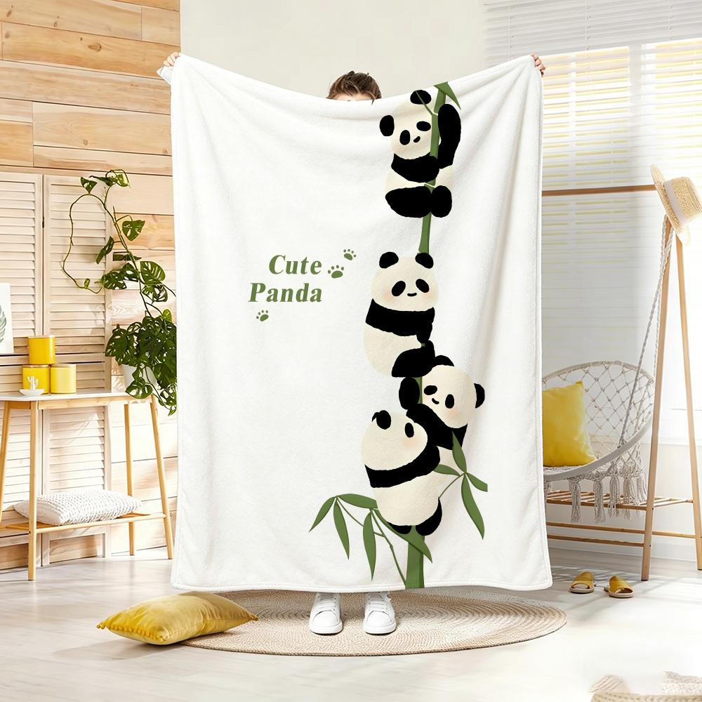 Cute Stacked Panda On Bamboo Graphic Throw Lightweight 240g Flannel Blanket Soft Skin-friendly for Summer Cooling