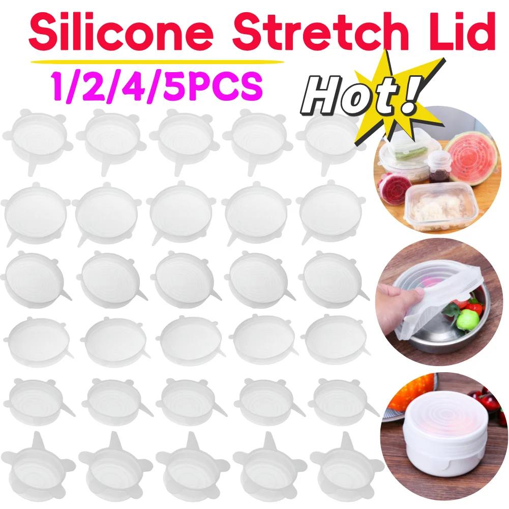 1-5 Stück Dehnbare Silikondeckel Hitzebeständig Wiederverwendbar Lebensmittelverpackung Schüssel Topf Pfanne Abdeckung Universelle Kochgeschirr-Abdeckung Küche Kühlschrank