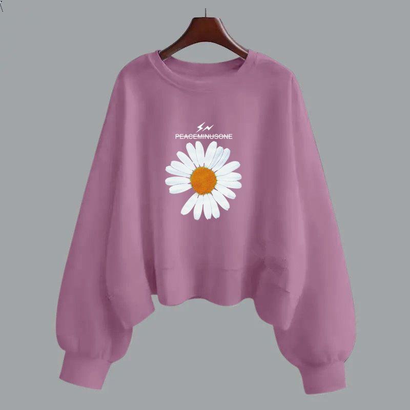 Moletom com capuz de algodão roxo feminino primavera e outono manga longa versão coreana gola redonda solta temporada escolar de setembro início do outono em roupas femininas