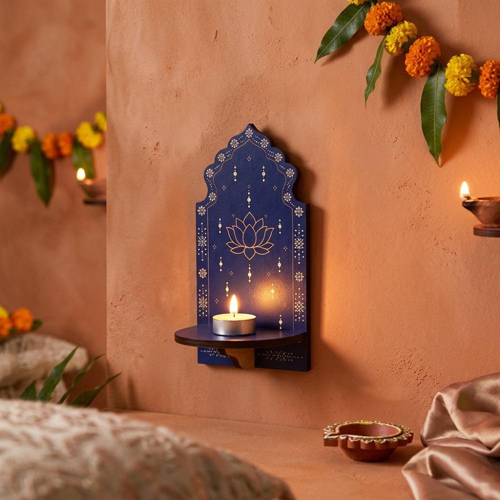 Meditation Wood Indian Wall Candle Holder Hand Painted Diwali Candle Stand  Yoga Room