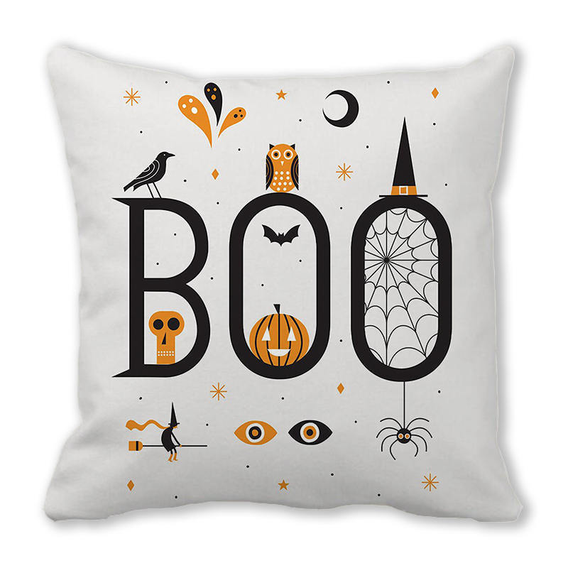 Creative Halloween Happy Letters Digital Printing Short Plush Pillow Covers for Car Sofa Office Cushion Cover Home Goods