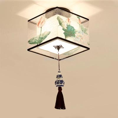 Chinese Round Square Ceiling Lights Fixtures Fabric for Living Room Aisle Shade Mounted Lampa Sufitowa Japanese Led Ceiling Lamp