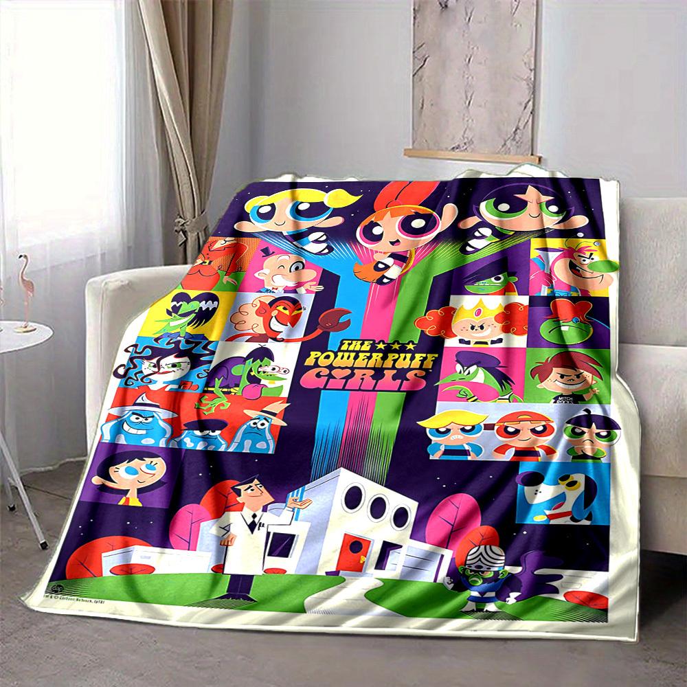 1pc Powerpuff Girls Science Lab Cozy Print Blanket Lightweight Warm Flannel Throw Blanket For Sofa, Bed, Living Room 80x120cm
