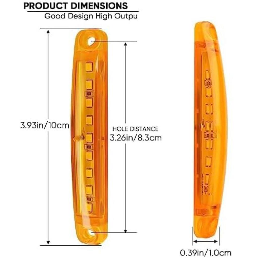 LED Marker Light Amber 24V for Semi Truck Trailer – Side Outline Cab Marker Light for Truck Bus Van Caravan Boat (4 PCS)