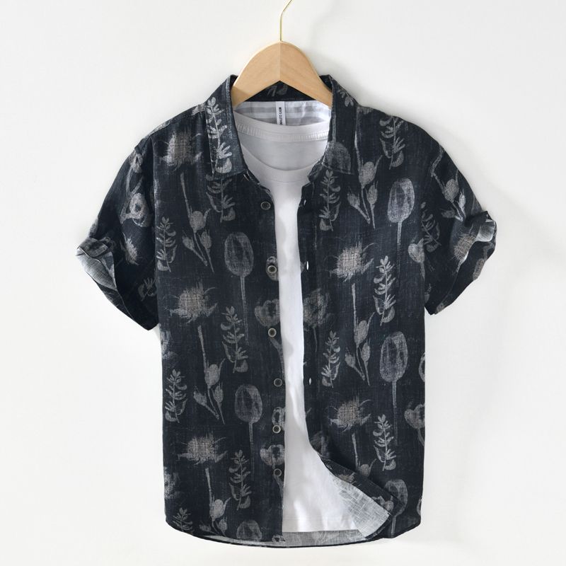 

New Fashion Trend Printed Short-sleeved Shirt for Men In Summer Casual Versatile Cardigan XL чорний
