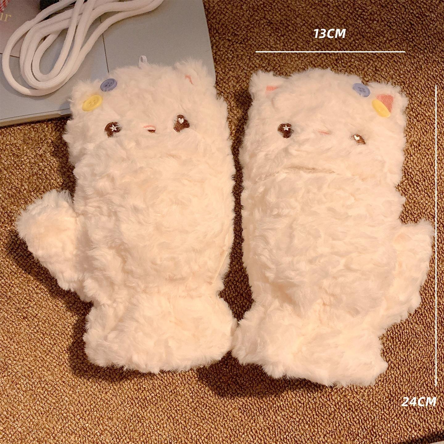 Plush neck protection scarf female winter warm cute cat plush thickened cycling antifreeze small scarf gloves set One Size