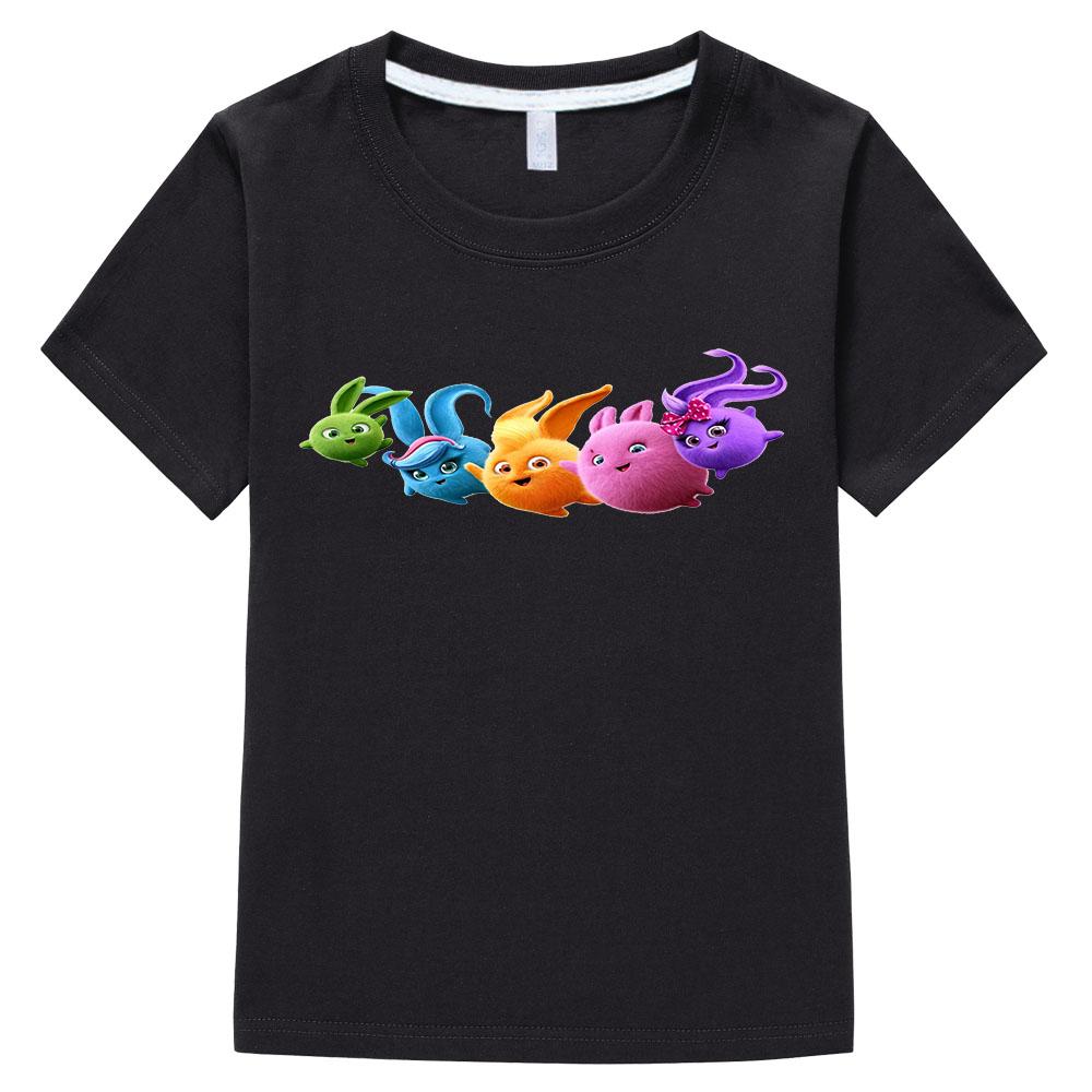 

100% Cotton Sunny Bunnies Children s T-shirt Cute Rabbit Cartoon Print Girls Tops Fun Boys Tees Fashion Kids Summer Short Sleeve 100 чёрный