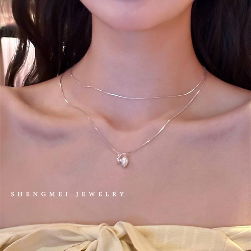 

Double-layer stacked summer pearl necklace women s 2026 new high-end snake bone collarbone chain versatile temperament neck chain