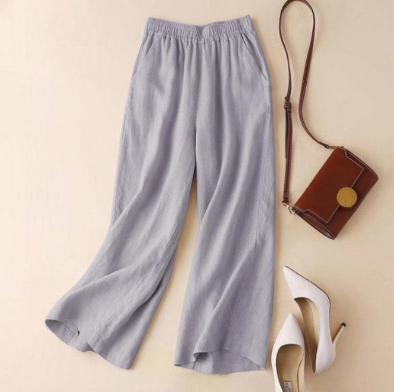 Bavlněné lněné kalhoty Léto Jednobarevné Prodyšné Bavlněné Lněné Široké nohavice Kalhoty Kalhoty Kalhoty s rovným rukávem Ženy Volné Běžné