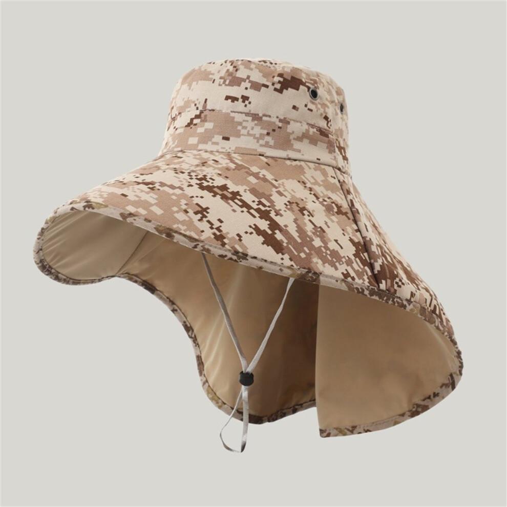 (M, Khaki) Men Sun Hat, Camouflage Wide Brim Bucket Hat Sun Protection Hat Summer Cap for Outdoor Camping