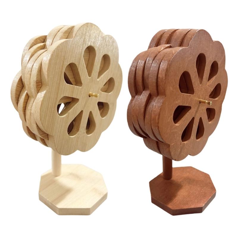 Decorative Windmill Shape Bamboos Trivet with Stand Heatproof Pot Pan Pad For Dining Table Kitchen Essential