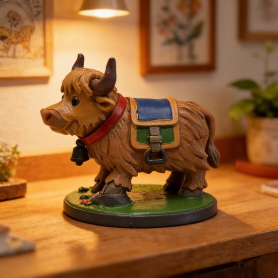 Highland Cow Figurine Resin Animal Ornament Hand-Painted Cute Small Cow Statue Table Centerpiece for Farmhouse Living Room Dining Table Decoration