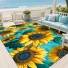 Sunflower Floral Printed Area Rug, Teal Background Decor Floor Mat, Soft Washable Rug for Living Room, Bedroom, Patio