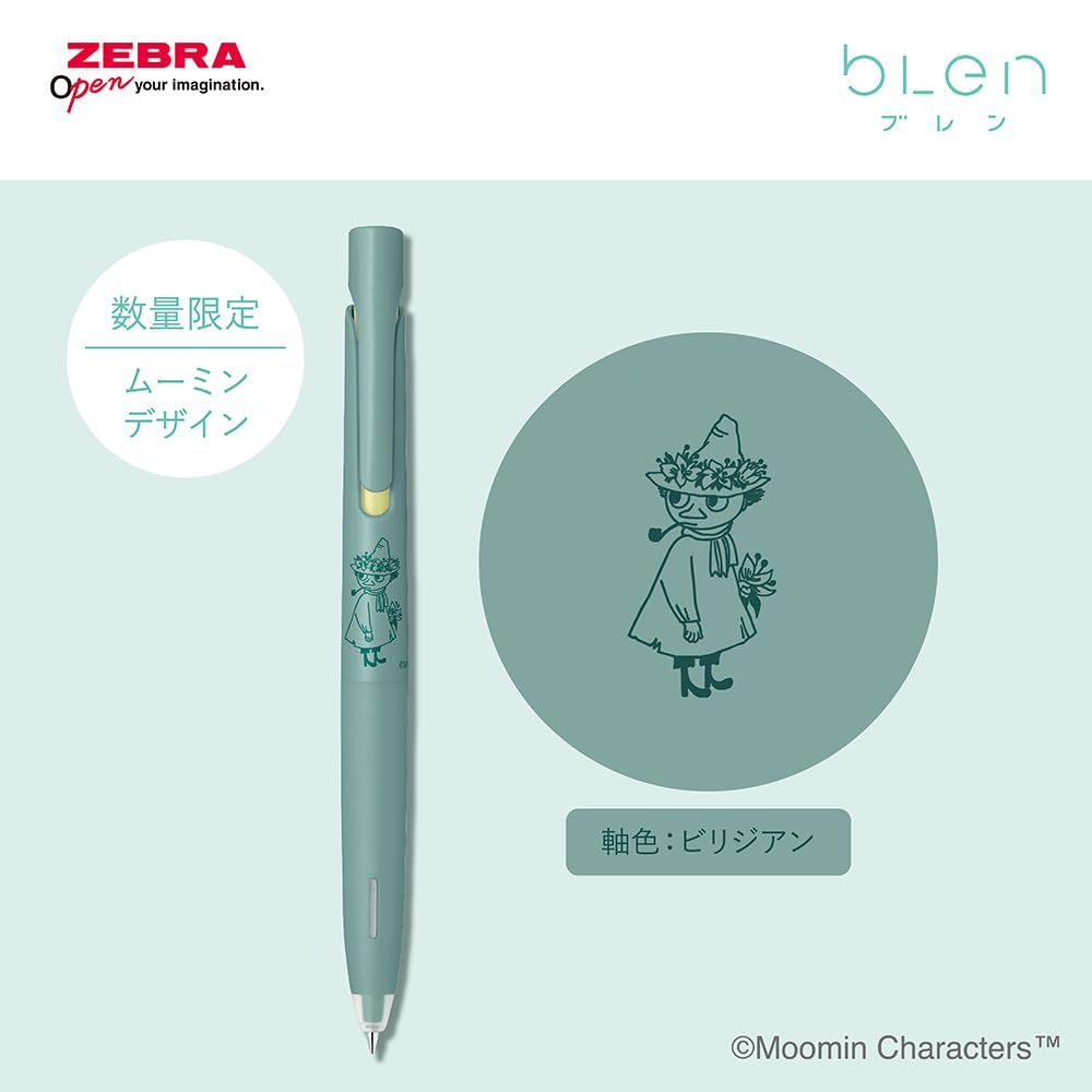 Zebra Blen Ballpoint Moomin Limited Viridian Black Set of 10 0.5mm Oil-Based Pen, Edition, Barrel, Ink, (B-BAS88-MM-VIR)
