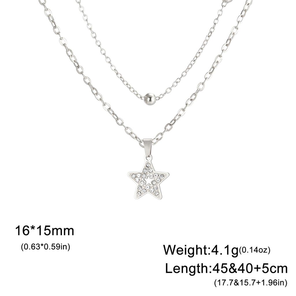 Rhinestones Heart Necklace for Women Stainless Steel Fashion Pentagram Star Pendant Chain Valentine's Day Jewelry Gift