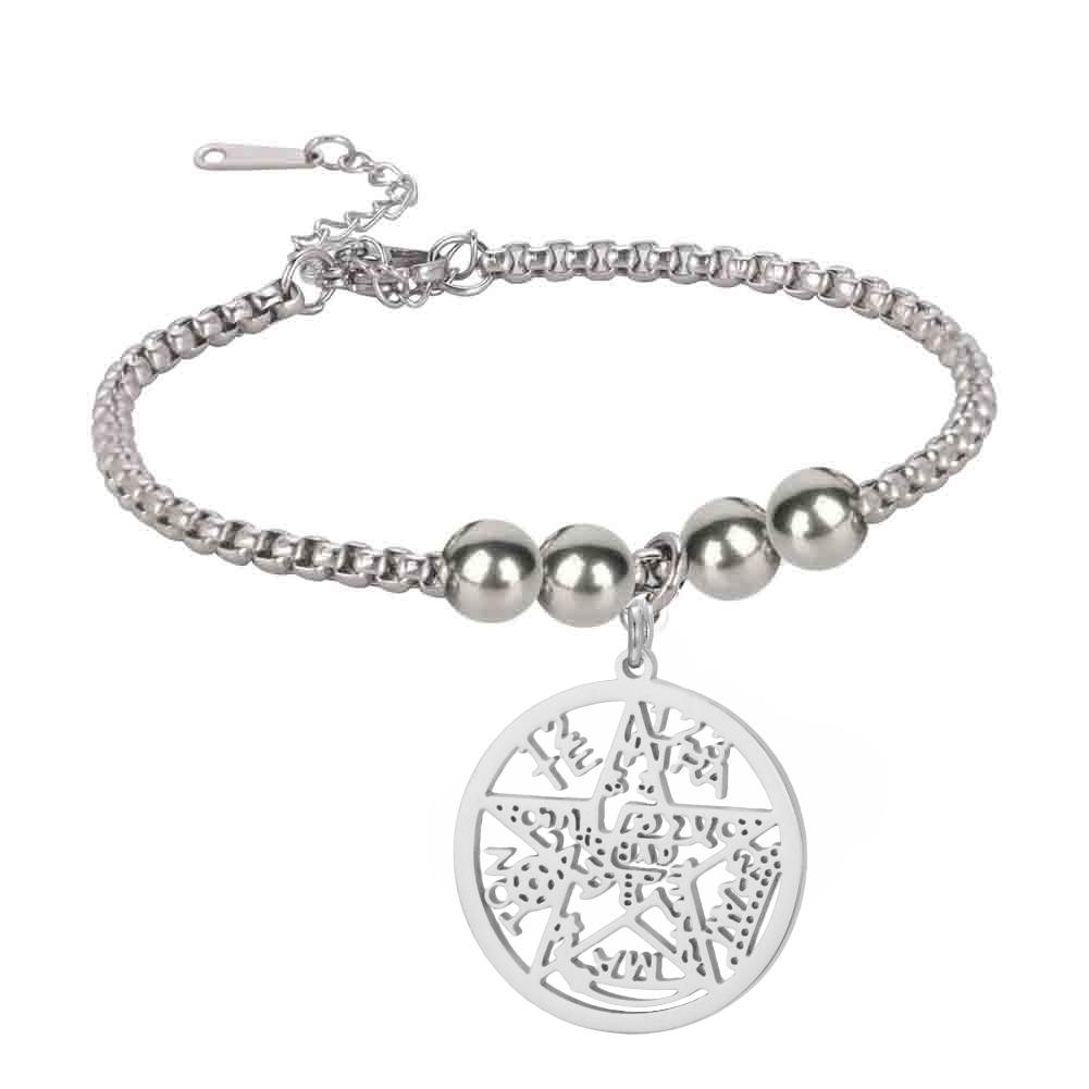 Dreamtimes Vintage Stainless Steel Witchcraft Tetragrammaton Protection Pentagram Pendant Bracelets for Women Men Bangles Gifts