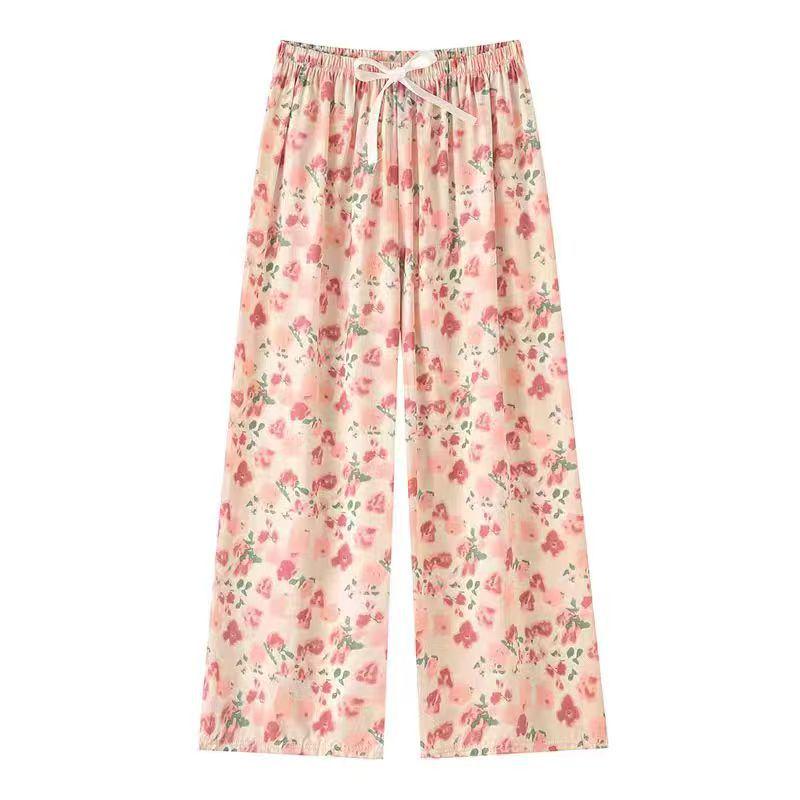 Women's Summer Pajama Pants - Cotton & Rayon, Thin Style, Wide-Leg, Loose Fit, Ideal for Spring & Autumn, Suitable for Home or Outdoors.