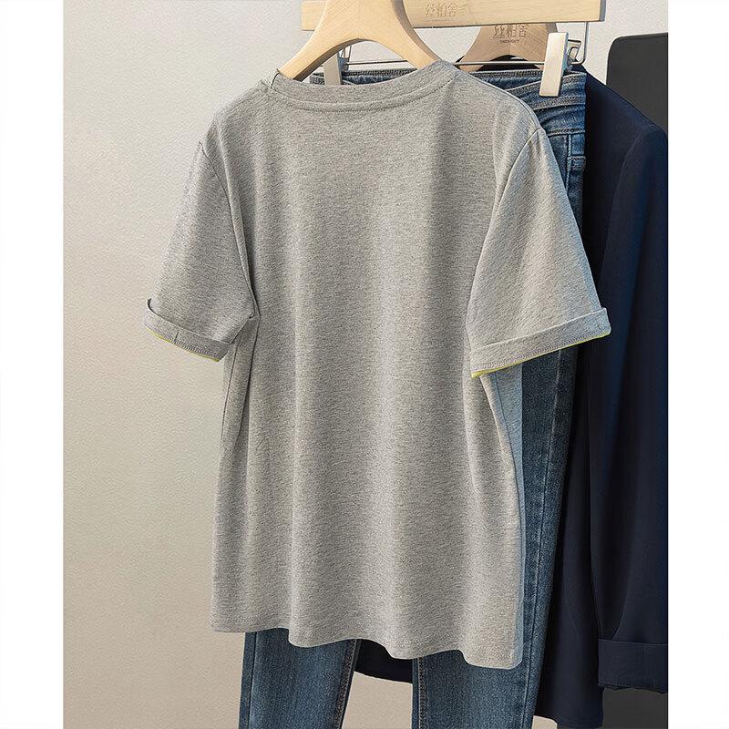 Dam T-shirt med tecknad tryck och kontrastrund hals