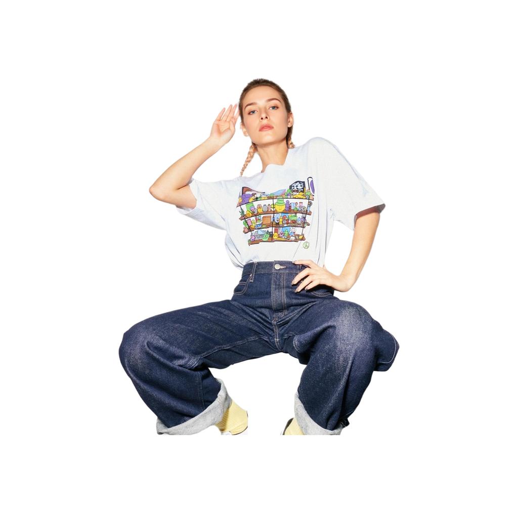 Uniqlo Printed Loose Casual Round Neck Short Sleeve T-Shirt Unisex Tops White 459200-00