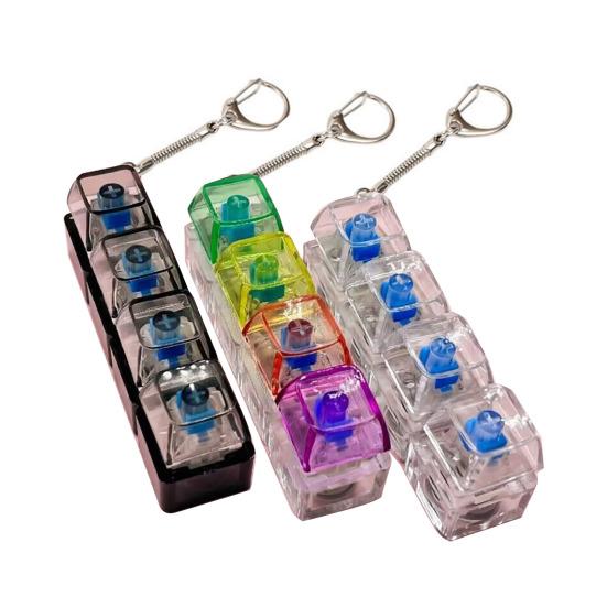Clear 4-Keys Fidget Keyboard LED Light-up Anxiety Relief Finger Clicker Keychain Office School Travel Focus Decompression Button Sensory Toy