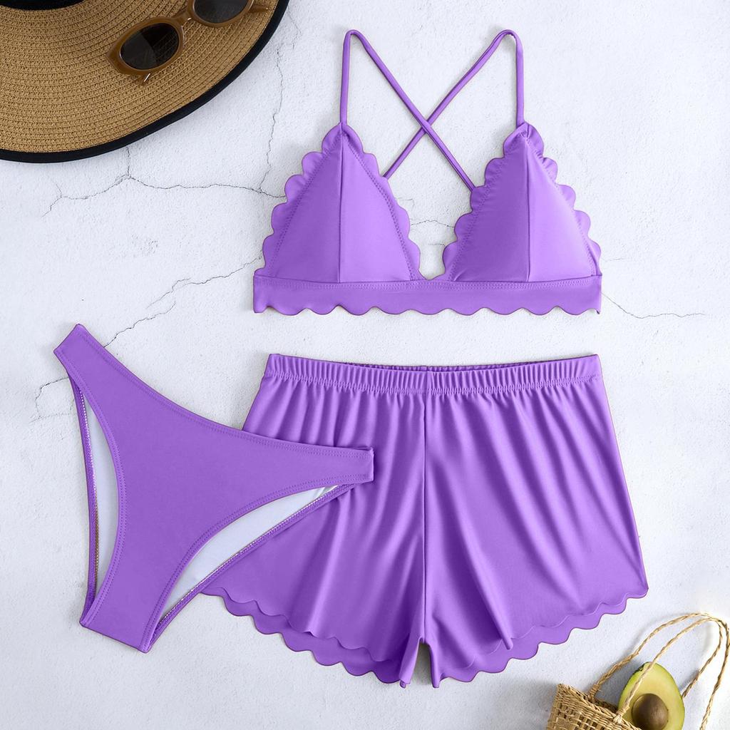 Women's Color Bikini  Swimsuit Swimsuit Three Piece Set