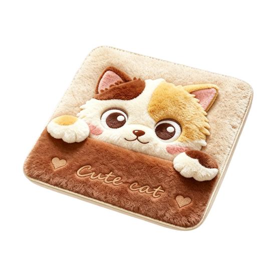 Cute Puppy Pattern Pad Plush Animal Chair Pad, Square Cozy Seat Cushion, Cat Pattern, 15.8 Comfortable Office Cushion x Inch with Non-Slip Backing for